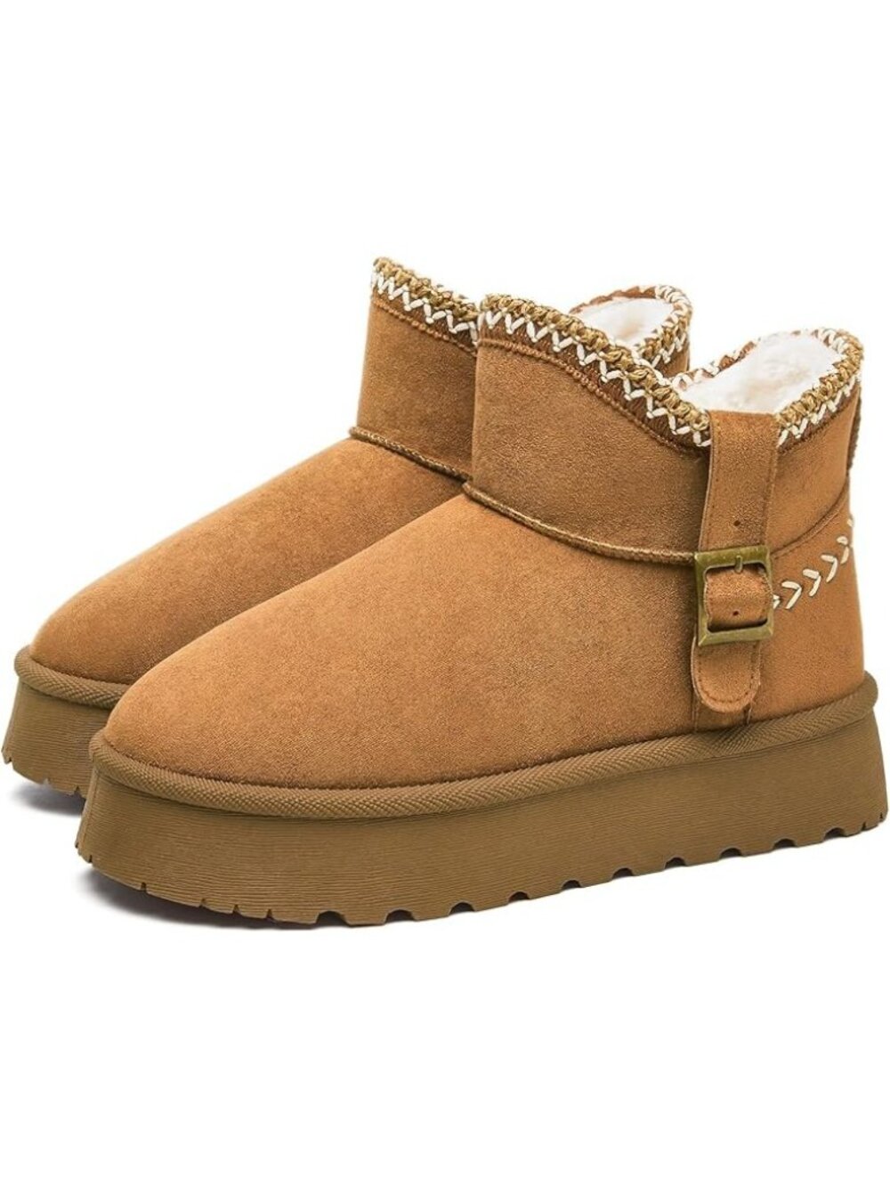 Finiwor Size 7 Ankle Boots Brown Winter Warm Waterproof Fur Lined Non-Slip Soles